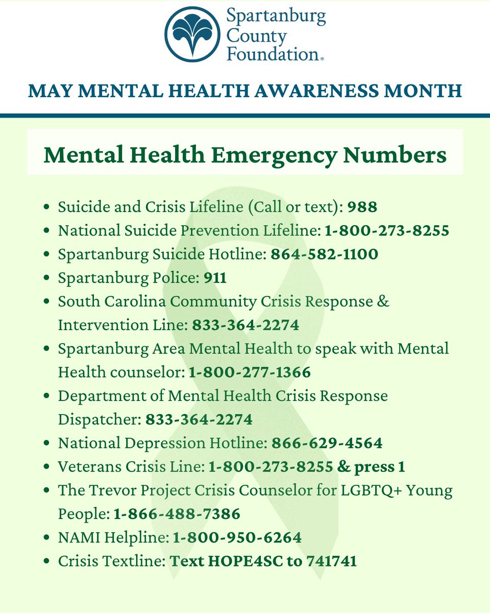 Though it is no longer Mental Health Awareness Month, remember: mental health matters EVERY day. 🌟 Here are some emergency numbers to have on hand, because your well-being is a priority. Let's keep the conversation going and support each other always. 💙 #MentalHealthMatters