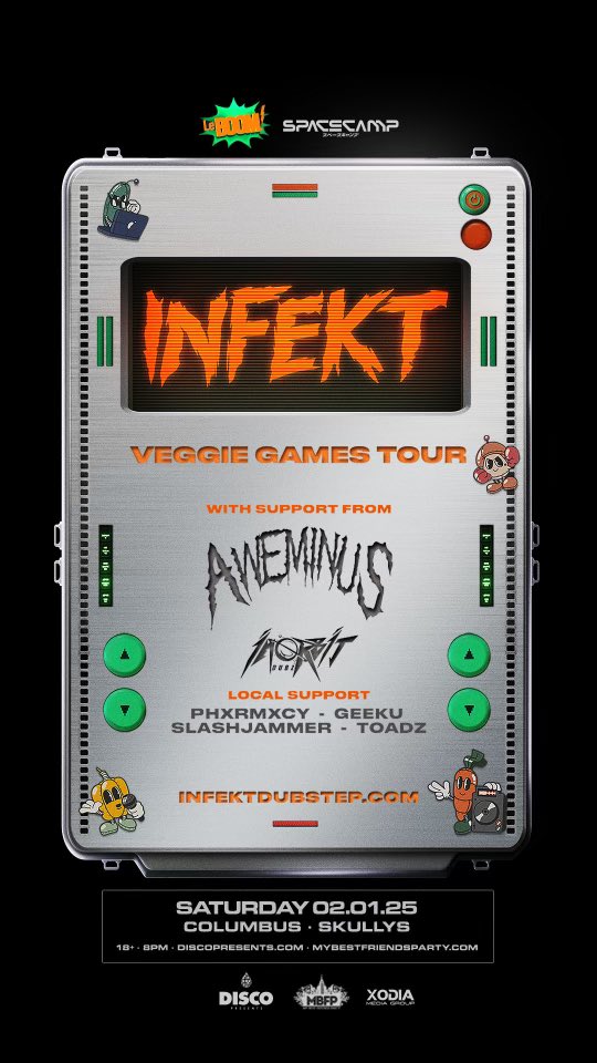 JUST ANNOUNCED 

MBFP x SPACE CAMP

<a href="/infektdubstep/">INFEKT</a> VEGGIE GAMES TOUR

with support from 

<a href="/AweminusDub/">aweminus 📧</a> 
IN ORBIT DUBZ

Along with a stacked local line up

Tickets ON SALE this Friday at 10am -hive.co/l/infekt0201