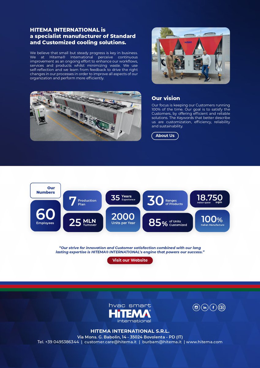 At Hitema International, we’re redefining HVAC solutions with energy-efficient, sustainable cooling systems built for a better tomorrow. Stay cool with innovation you can count on ❄️

#HVACSolutions #chillers #global #customise #worldwide