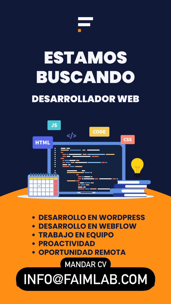 faim__'s tweet photo. #oportunidadLaboral
#trabajoremoto

WE ARE HIRING
ESTAMOS CONTRATANDO

ERES DESARROLLADOR WEB? 

CUMPLES CON LOS SIGUIENTES REQUERIMIENTOS? 

QUIERES GANAR DINERO DE FORMA REMOTA? 

MÁNDANOS TU CV 

emilio@faimlab.com

COMPÁRTELO A QUIEN LE PUEFA INTERESAR https://t.co/bCKQxtlPHC