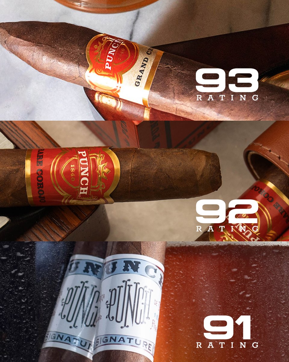 punchcigars's tweet photo. No scrubs in this lineup 👑 
Which of the many, MANY, 90+ rated Punches is your favorite?

@CigarAficMag 

#Punch #PunchCigars #90Rated #Clasico #Diablo #GoldenEra #RareCorojo #KnuckleBuster #Signature #CigarRatings https://t.co/4kHHnrXjVT