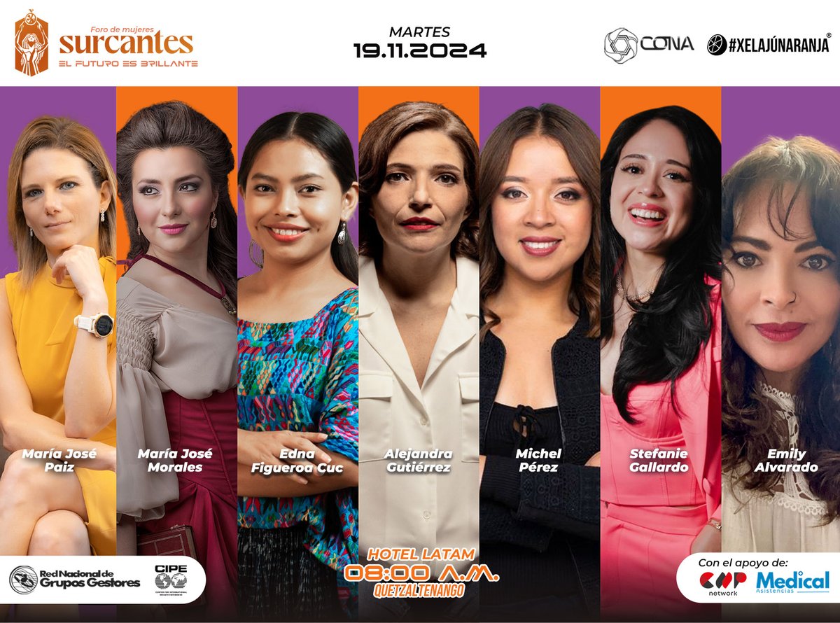 ¡El Foro de Mujeres SURCANTES ya está aquí y tenemos un line-up de lujo que no te puedes perder! 🌟
Sé parte de este foro y llénate de inspiración, conocimiento, motivación y tips.
📅 19 nov 2024 🕒 8 a.m.  Latam Hotel, Quetzaltenango. ¡Inscríbete! docs.google.com/forms/d/e/1FAI…