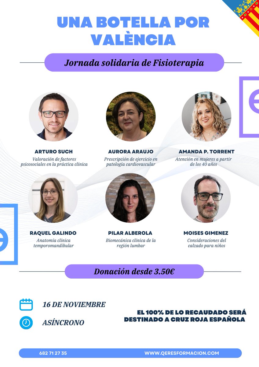 🤔¿Para qué? Para apoyar a Valencia y a los afectados.
💜 ¿Con cuánto? 3,5€
🌎 ¿Dónde? Online
🧑‍🏫 ¿Cómo? Asíncrona
📅 ¿Cuándo? El 16 de noviembre (pero tendrás todo el año para verlas ⏺️)

Enlace de inscripcion/donación 💜:
qeresformacion.com/pago/?add-to-c…