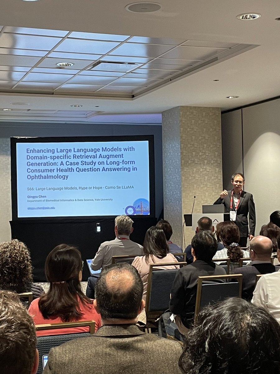 Vipina K Keloth (@vipina_keloth) on Twitter photo <a href="/qingyu_qc/">Qingyu Chen</a> from <a href="/YaleBIDS/">Yale Biomedical Informatics & Data Science</a> on LLMs with RAG for QA in ophthalmology 👀 #AMIA2024 <a href="/qingyu_qc/">Qingyu Chen</a> from <a href="/YaleBIDS/">Yale Biomedical Informatics & Data Science</a> on LLMs with RAG for QA in ophthalmology 👀 #AMIA2024
