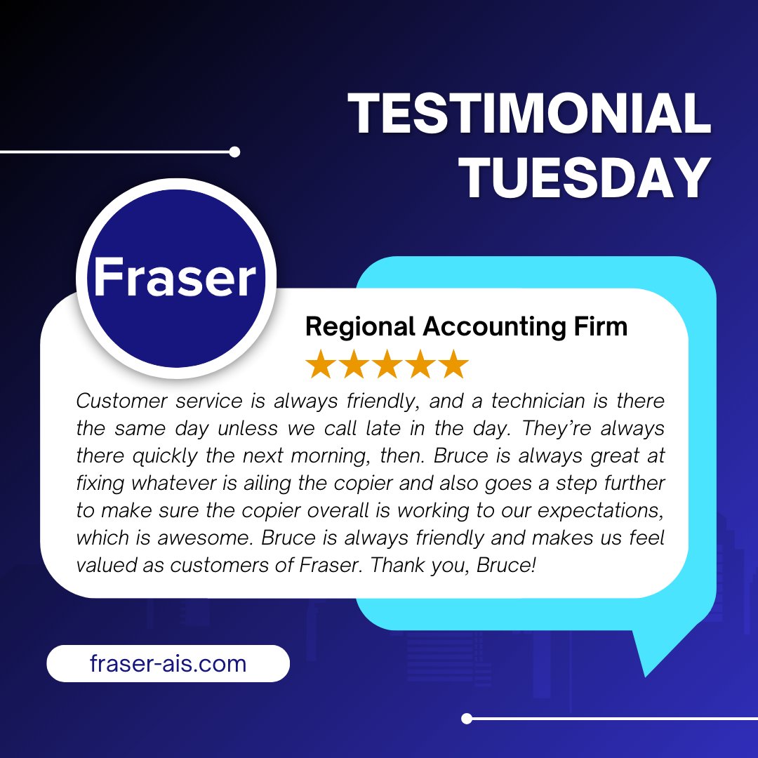 FraserAIS's tweet image. 🔧💼 #TestimonialTuesday 💼🔧
Fraser technicians don’t just fix issues – they keep your devices in optimal condition by proactively checking for potential problems. Peace of mind for your business! 🌟
#whyFraser #ProactiveSupport #ServiceMatters