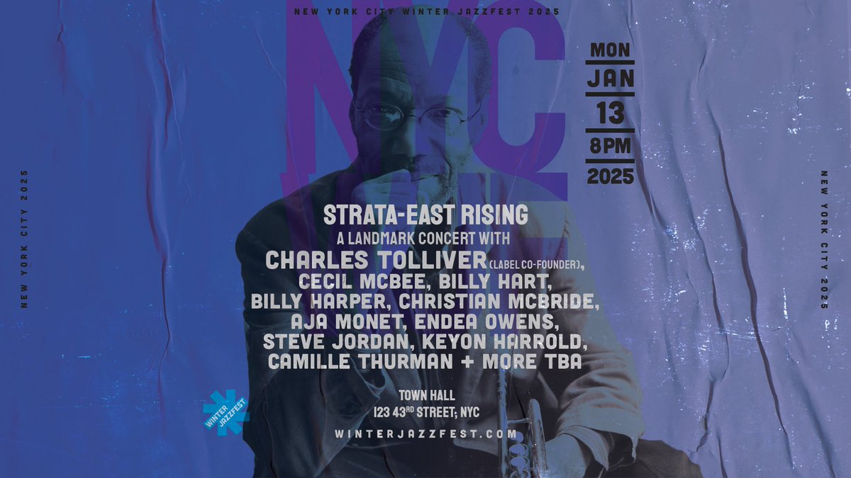 NYC Winter Jazzfest (@nycwjf) on Twitter photo #NYCWJF presents STRAT EAST RISING @ TownHallNYC - A Landmark concert w/ Charles Tolliver, Cecil McBee, Billy Hart, Billy Harper, <a href="/christianmcbri/">Christian McBride</a>, <a href="/aja_monet/">aja monet</a>, <a href="/EndeaTheBassBae/">Endea Owens</a>, Steve Jordan, <a href="/keyonharrold/">Keyon Harrold</a>, <a href="/CamilleThurman/">Camille Thurman</a> +more TBA 🎟️🔗 t.ly/B8j_o #NYCWJF presents STRAT EAST RISING @ TownHallNYC - A Landmark concert w/ Charles Tolliver, Cecil McBee, Billy Hart, Billy Harper, <a href="/christianmcbri/">Christian McBride</a>, <a href="/aja_monet/">aja monet</a>, <a href="/EndeaTheBassBae/">Endea Owens</a>, Steve Jordan, <a href="/keyonharrold/">Keyon Harrold</a>, <a href="/CamilleThurman/">Camille Thurman</a> +more TBA 🎟️🔗 t.ly/B8j_o