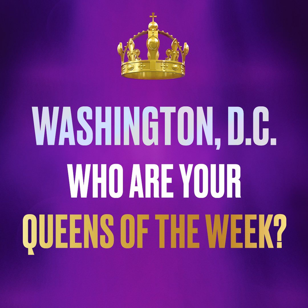SIXUSTour's tweet photo. D.C., the Queens have arrived! 👑 #SIXUSTour starts performances tonight at The National Theatre and we want to make the most of our reign. Nominate a local #QueenoftheWeek in the comments or DM and we’ll crown them on our page while we’re here! 💜 https://t.co/dOHTKT21hD