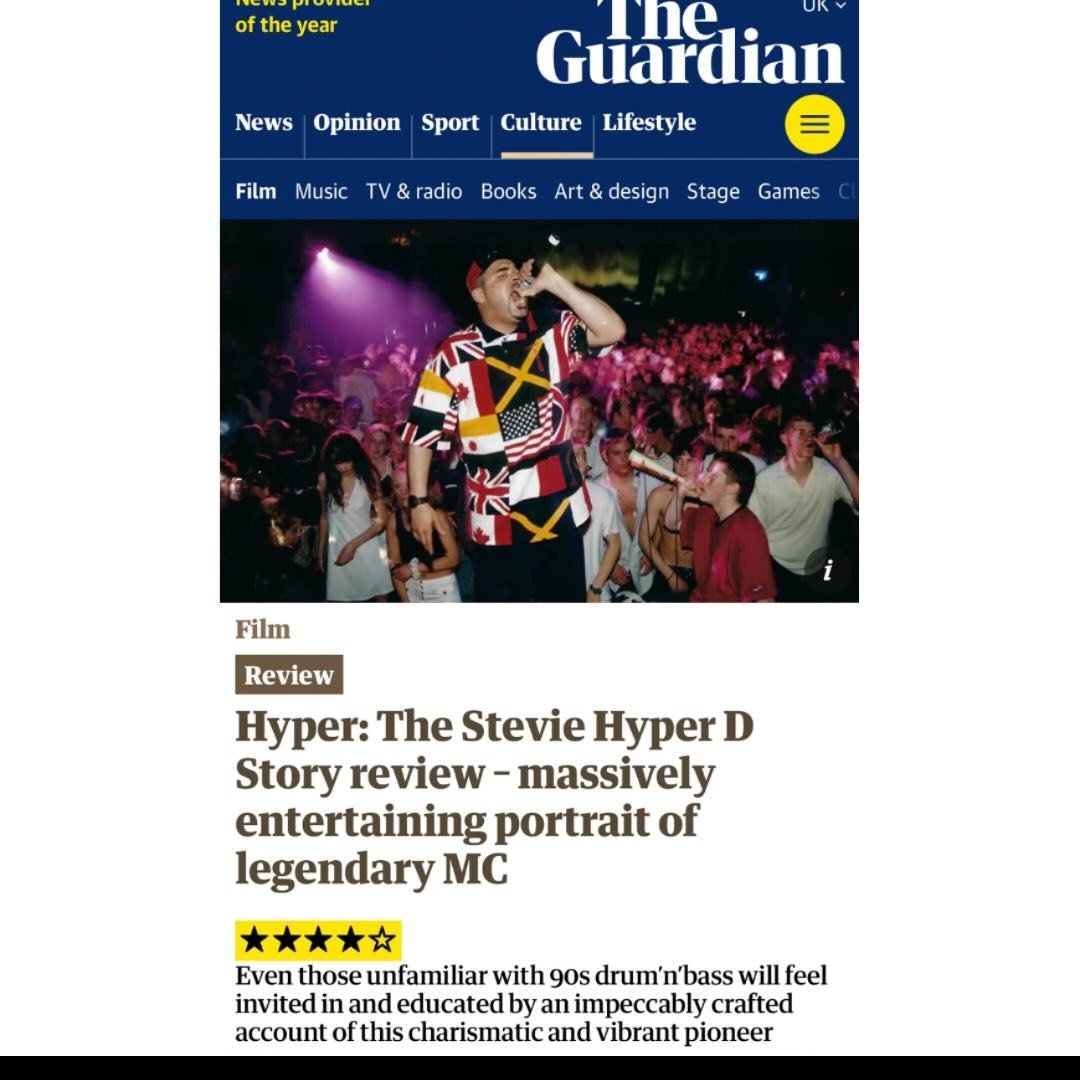 mcsteviehyperd's tweet image. The @guardian just dropped a massive article on HYPER: The Stevie Hyper D Story! 
Calling it a ‘massively entertaining portrait’ of the legendary MC 

Don’t miss this one - tickets out for 2 screenings only! 19th &amp;amp; 27th November in @odeoncinemas across the UK