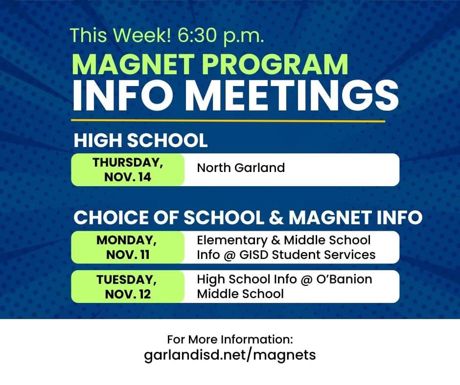 GISD Magnet Programs (@gisdmagnets) on Twitter photo The <a href="/NGHS_Raiders/">North Garland HS</a> Open House is this Thursday! The fine arts showcase will begin at 5:30 p.m. followed by the magnet info meeting at 6:30 p.m. <a href="/nghs_mst/">North Garland MST/AMS</a> <a href="/nghs_ptech/">NGHS_PTECH</a> <a href="/gisdnews/">Garland ISD</a> <a href="/Jackson_Vikings/">Jackson MST</a> #GISDUnmatched #GISDEarlyCollege #College4All The <a href="/NGHS_Raiders/">North Garland HS</a> Open House is this Thursday! The fine arts showcase will begin at 5:30 p.m. followed by the magnet info meeting at 6:30 p.m. <a href="/nghs_mst/">North Garland MST/AMS</a> <a href="/nghs_ptech/">NGHS_PTECH</a> <a href="/gisdnews/">Garland ISD</a> <a href="/Jackson_Vikings/">Jackson MST</a> #GISDUnmatched #GISDEarlyCollege #College4All