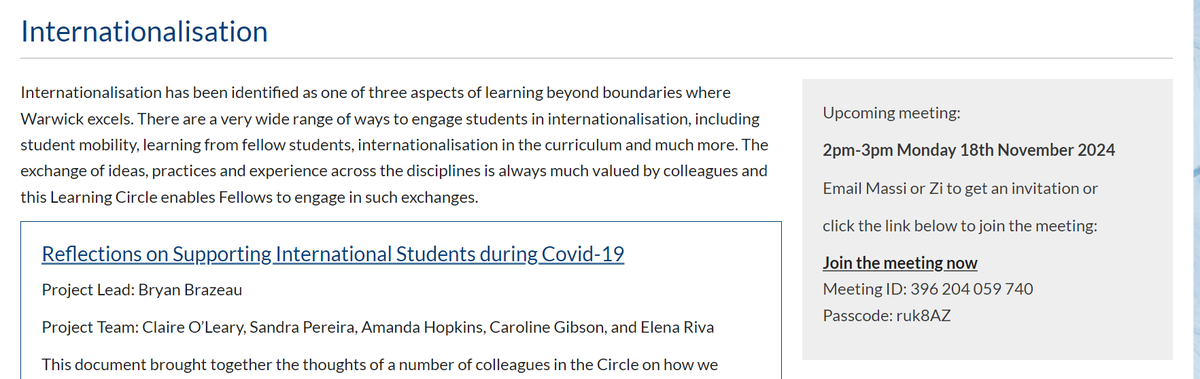 As new co-leads of the Internationalisation Learning Circle, Massi
<a href="/tamborrino_m/">Massimiliano Tamborrino</a>
and I would like to invite you to our kick-off meeting at 2pm on Mon 18th Nov. We look forward to discussing our past achievements and future goals with you!
<a href="/WIHEAconnect/">Warwick International Higher Education Academy</a>
warwick.ac.uk/fac/cross_fac/…