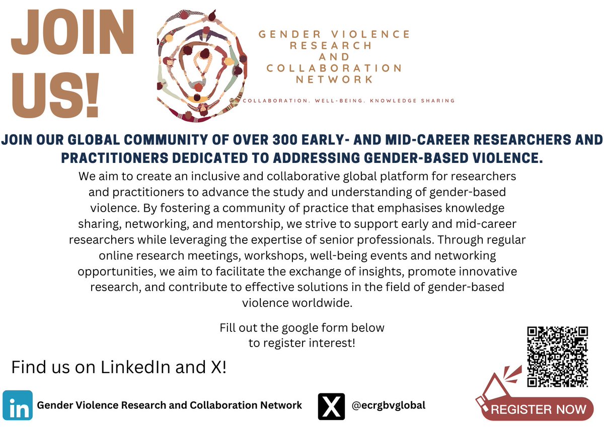 🌍 Calling all researchers &amp; practitioners in gender-based violence! Join our global community of 300+ early- &amp; mid-career professionals committed to advancing research, collaboration, &amp; well-being. Together, we drive innovation &amp; progress!

Get involved today! #GBV #ECRs