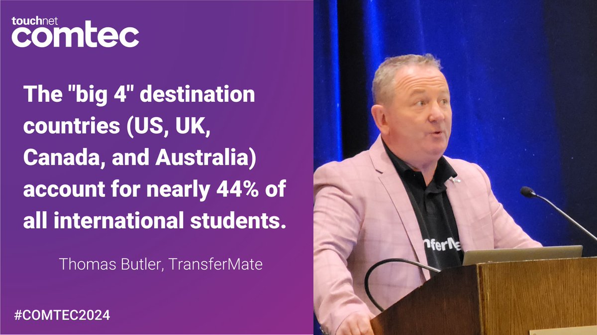 TouchNet's tweet image. Millions of students are studying abroad every year. TouchNet and @TransferMate work together to provide a seamless payment experience for international students. #COMTEC2024