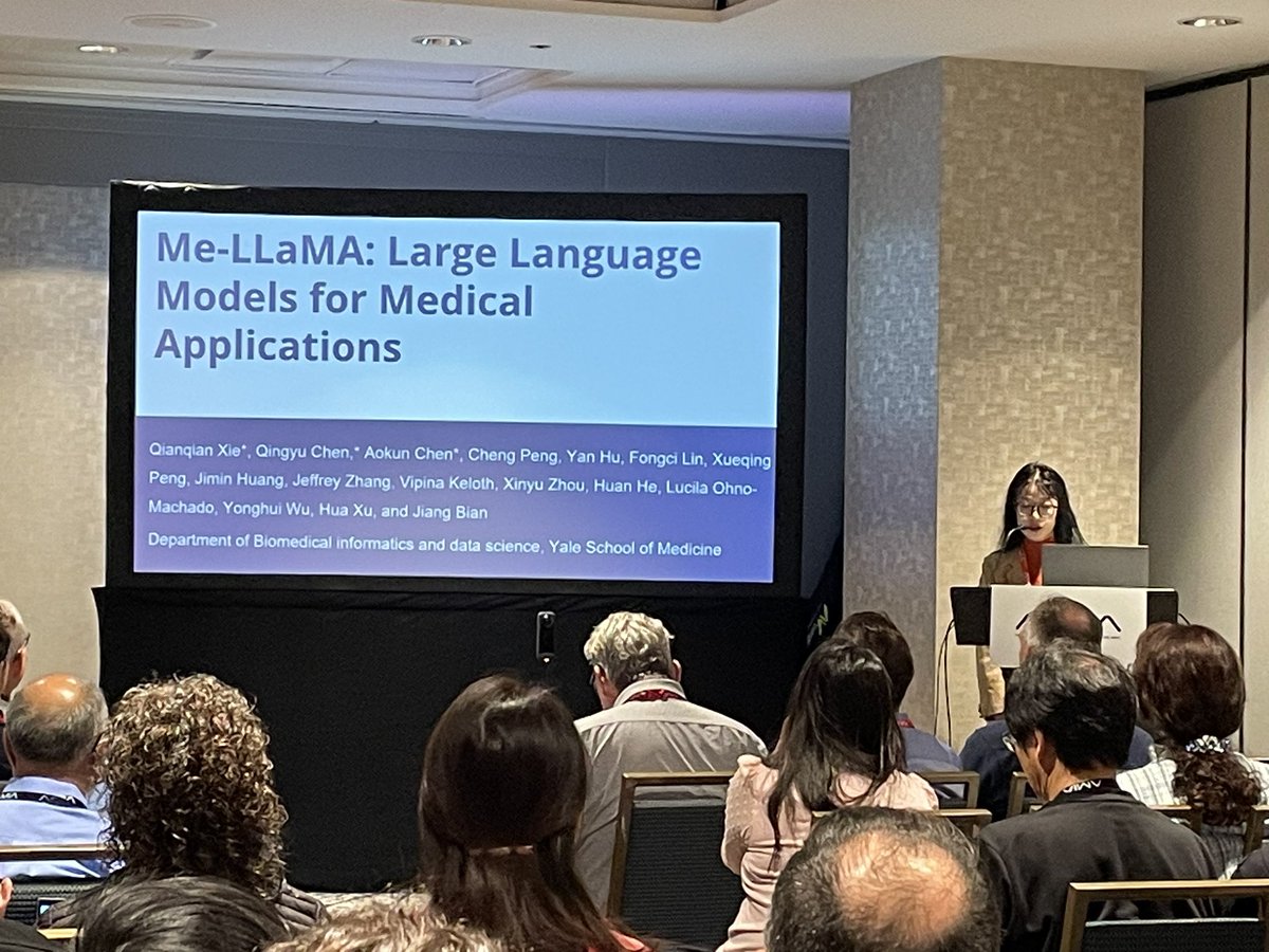 Vipina K Keloth (@vipina_keloth) on Twitter photo Qianqian Xie from <a href="/clinicalnlplab/">Clinical NLP Lab at Yale</a> <a href="/YaleBIDS/">Yale Biomedical Informatics & Data Science</a> presenting Me-LLaMA - our #LLM for medical applications #AMIA2024 Qianqian Xie from <a href="/clinicalnlplab/">Clinical NLP Lab at Yale</a> <a href="/YaleBIDS/">Yale Biomedical Informatics & Data Science</a> presenting Me-LLaMA - our #LLM for medical applications #AMIA2024
