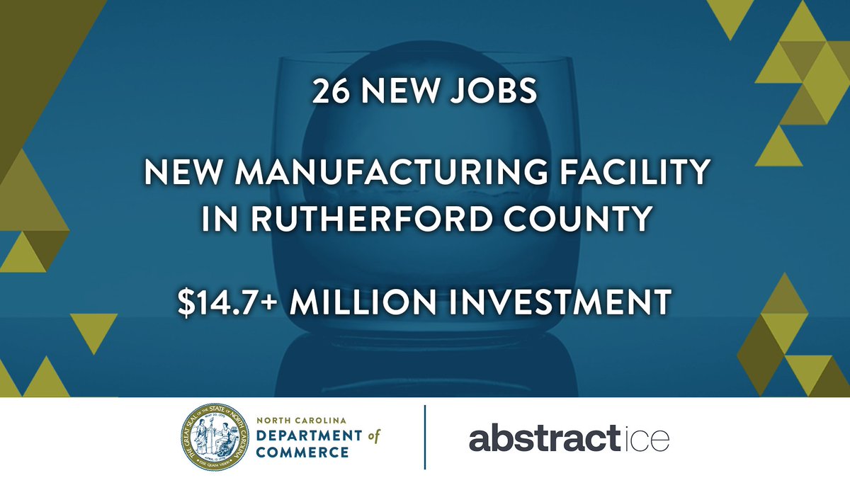 NCCommerce's tweet image. NEWS: Abstract Ice will create 26 new jobs and invest $14.7+ million in #RutherfordCounty. The manufacturer of specialty craft ice products will establish a new #mfg facility in Forest City.
More: tinyurl.com/58hwhnve
#EconDev #RuralDev