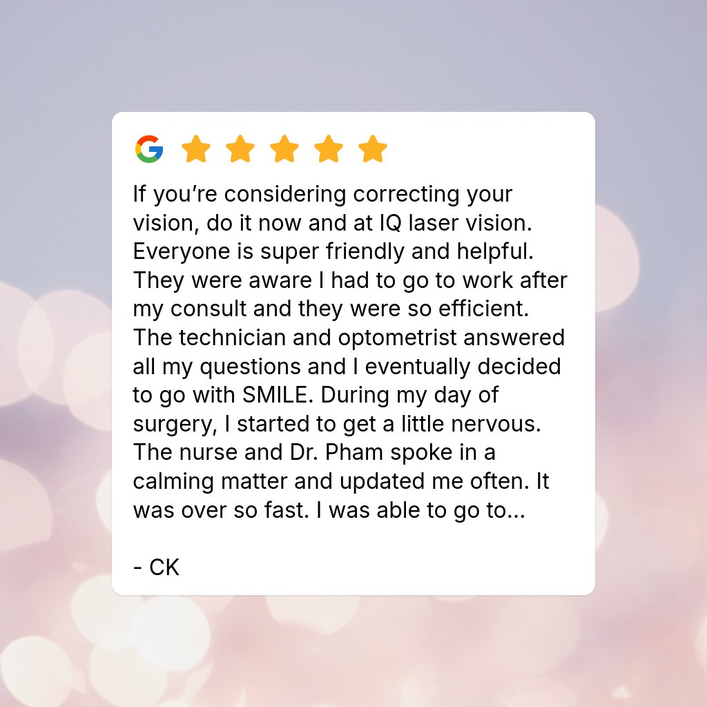 IQLaserVision's tweet image. 🌟 See what our patients are saying! At IQ Laser Vision, we’re dedicated to delivering life-changing vision clarity. Discover the freedom of clear vision with a team that puts your eyes first! #ClearVision #PatientReviews #IQLaserVision