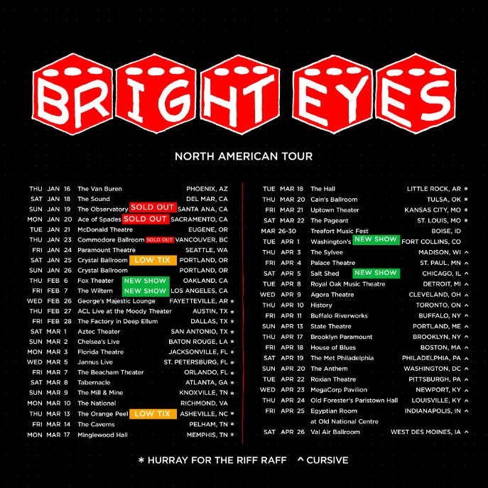 hurray for the riff raff (@hftrr) on Twitter photo Back on the road!! We're headed out with <a href="/brighteyesband/">Bright Eyes</a> in February and March.
See you soon Arkansas, Texas, Louisiana, Florida, Georgia, Tennessee, Virginia, North Carolina, Oklahoma, and Missouri! We've missed y'all 💜 Back on the road!! We're headed out with <a href="/brighteyesband/">Bright Eyes</a> in February and March.
See you soon Arkansas, Texas, Louisiana, Florida, Georgia, Tennessee, Virginia, North Carolina, Oklahoma, and Missouri! We've missed y'all 💜