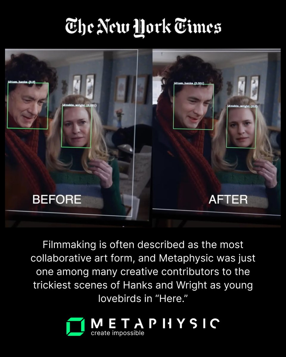 In Here, we joined forces with an extraordinary creative team to bring Hanks and Wright’s younger selves to life—capturing timeless moments to create impossible.

#HEREMovie #Hollywood #Metaphysic #AI