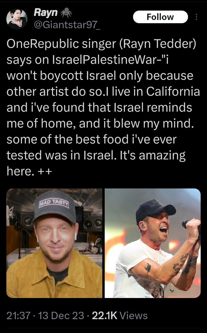 ryan tedder is a zionist.