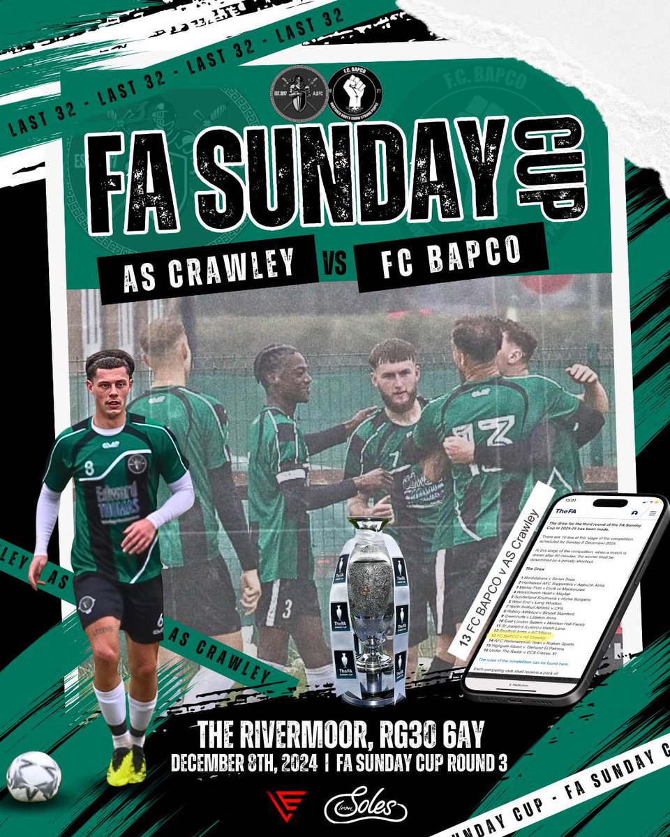 READING AWAY‼️📍🚍

Following our successful round 2 win in the FA Sunday cup, we have been drawn away in reading to <a href="/fcbapco/">F.C. BAPCO</a> in the Third Round of the <a href="/FASunday_Cup/">FA Sunday Cup</a> 

We are in the last 32 in the country, get behind the family!

Come and support us on the road to reading!

#UTS