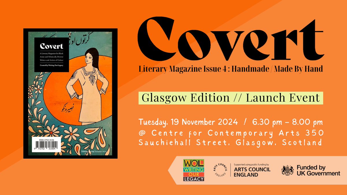 Catch us next week at <a href="/CCA_Glasgow/">CCA</a>, with live readings from contributors Lesa Ng <a href="/LesaLionHeart/">Lesa 🐘🦄 🏴󠁧󠁢󠁳󠁣󠁴󠁿❤️🇭🇰💔</a> , Natalia Equihua and Barsa Ray <a href="/storysoldier/">barsa ray</a> + Open mic
Hosted by CEO/Founder @amyzsolis, Glasgow-based Guest Editors Sean Wai Keung <a href="/SeanWaiKeung/">Sean Wai Keung</a> and Titilayo Farukuoye <a href="/titilayoGLA/">Titi_Layo 🇵🇸</a>