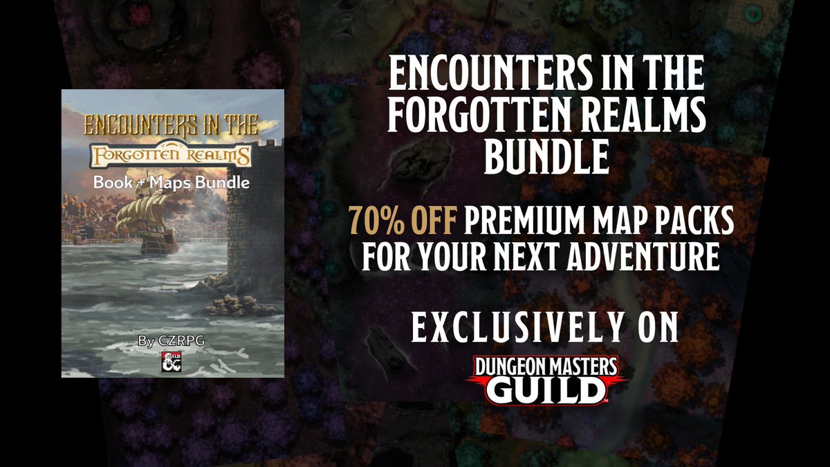 Dungeon Masters Guild (@dms_guild) on Twitter photo Save 70% off on <a href="/czeuch1/">Christian/CZRPG on Patreon! 5e Content and Maps!</a>'s Encounter in the Forgotten Realms book and maps bundle! 🥳
🗺️ Start your next adventure equipped with beautiful maps, over 124 encounters, stat blocks, and more all while saving big coin!
➡️ dmsguild.com/product/501900… Save 70% off on <a href="/czeuch1/">Christian/CZRPG on Patreon! 5e Content and Maps!</a>'s Encounter in the Forgotten Realms book and maps bundle! 🥳
🗺️ Start your next adventure equipped with beautiful maps, over 124 encounters, stat blocks, and more all while saving big coin!
➡️ dmsguild.com/product/501900…
