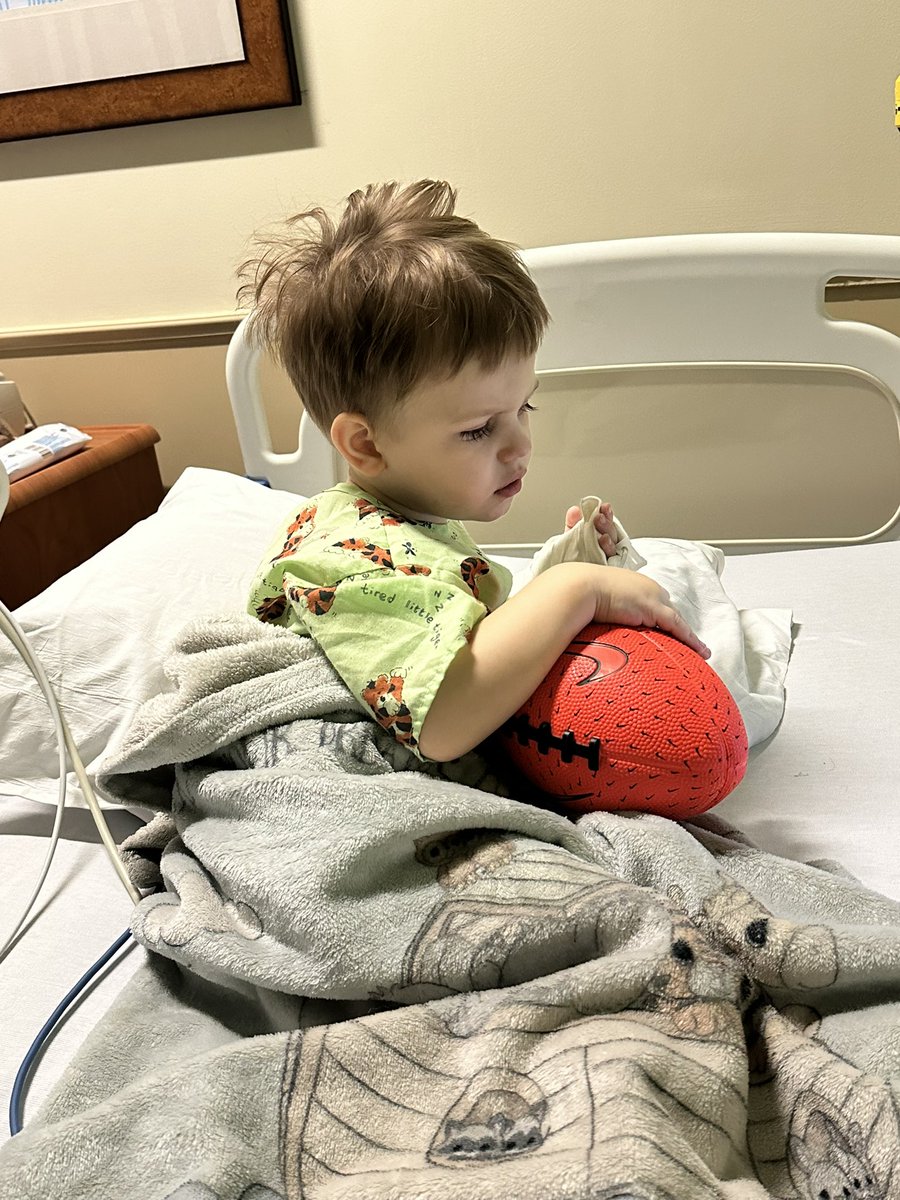 HaleyDance14's tweet photo. Shoutout to @CoachQTishCo for bringing Wyatt a happy for his hospital stay tonight! Can never go wrong with a football for this one. He hasn’t put it down since @TheCoachDance brought it in for him🤣 https://t.co/wkouvONPRS