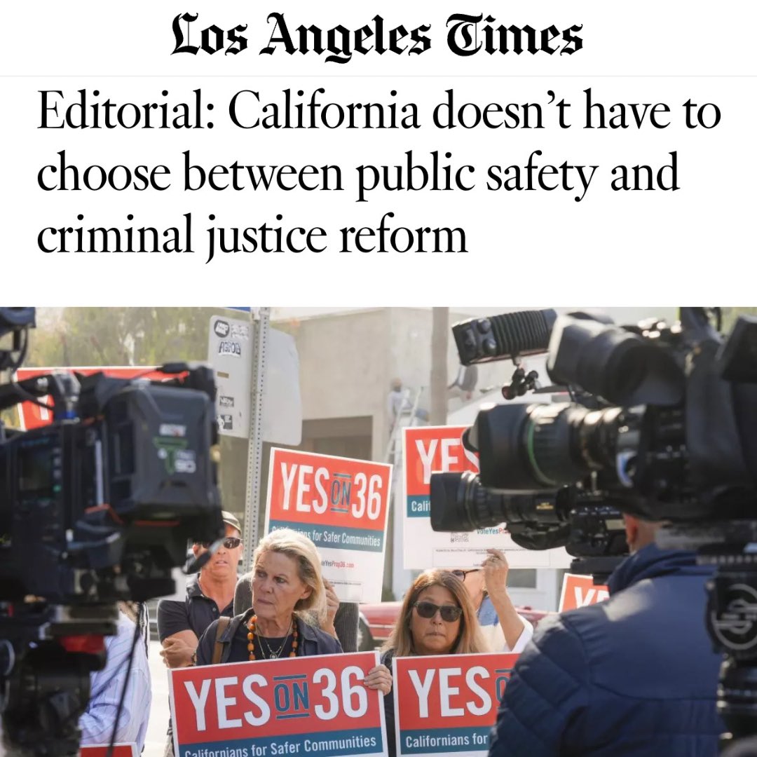 “While the approval of Proposition 36 and the loss of two reform-minded district attorneys are setbacks, a broader outlook suggests public opinion still favors a more even-handed approach to criminal justice and opportunities for rehabilitation.”

latimes.com/opinion/story/…