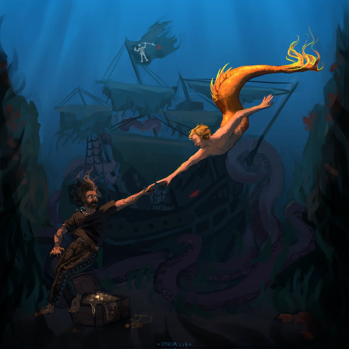 inkirtis's tweet image. Wonderful comm for @QuaintlyFig and their fic Deep Sea Wreck (🔗 below)
I love how it turned out 😍

#ofmd #ourflagmeansdeath