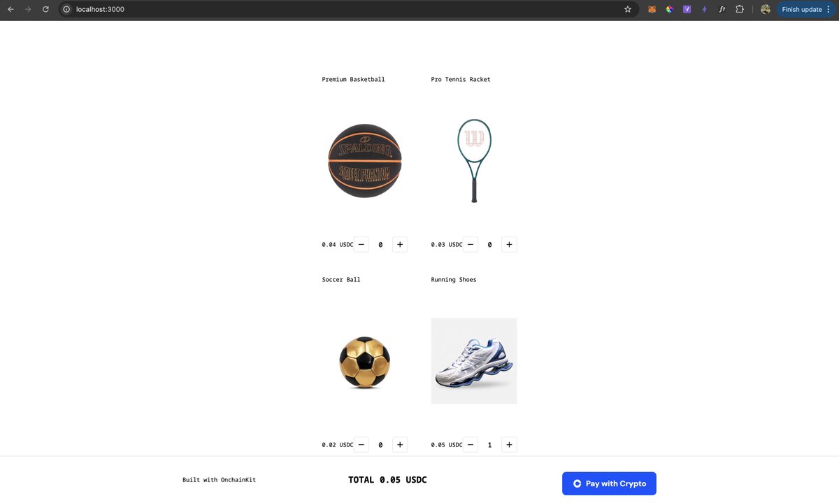 iyushjain's tweet photo. Created a small onchain sports store using the Checkout component from the Onchain kit
#CDPQuest https://t.co/DMnz0a1tFF