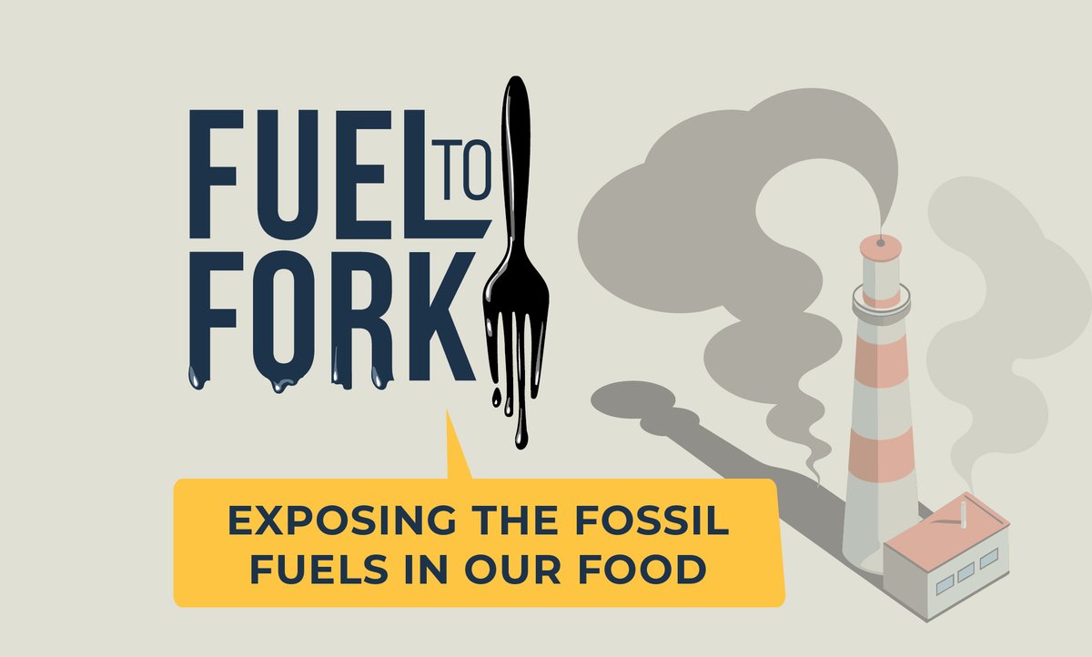 The banner for the Fuel to Fork podcast with the tagline "Exposing the fossil fuels in our food" and a red and white smokestack in the background.