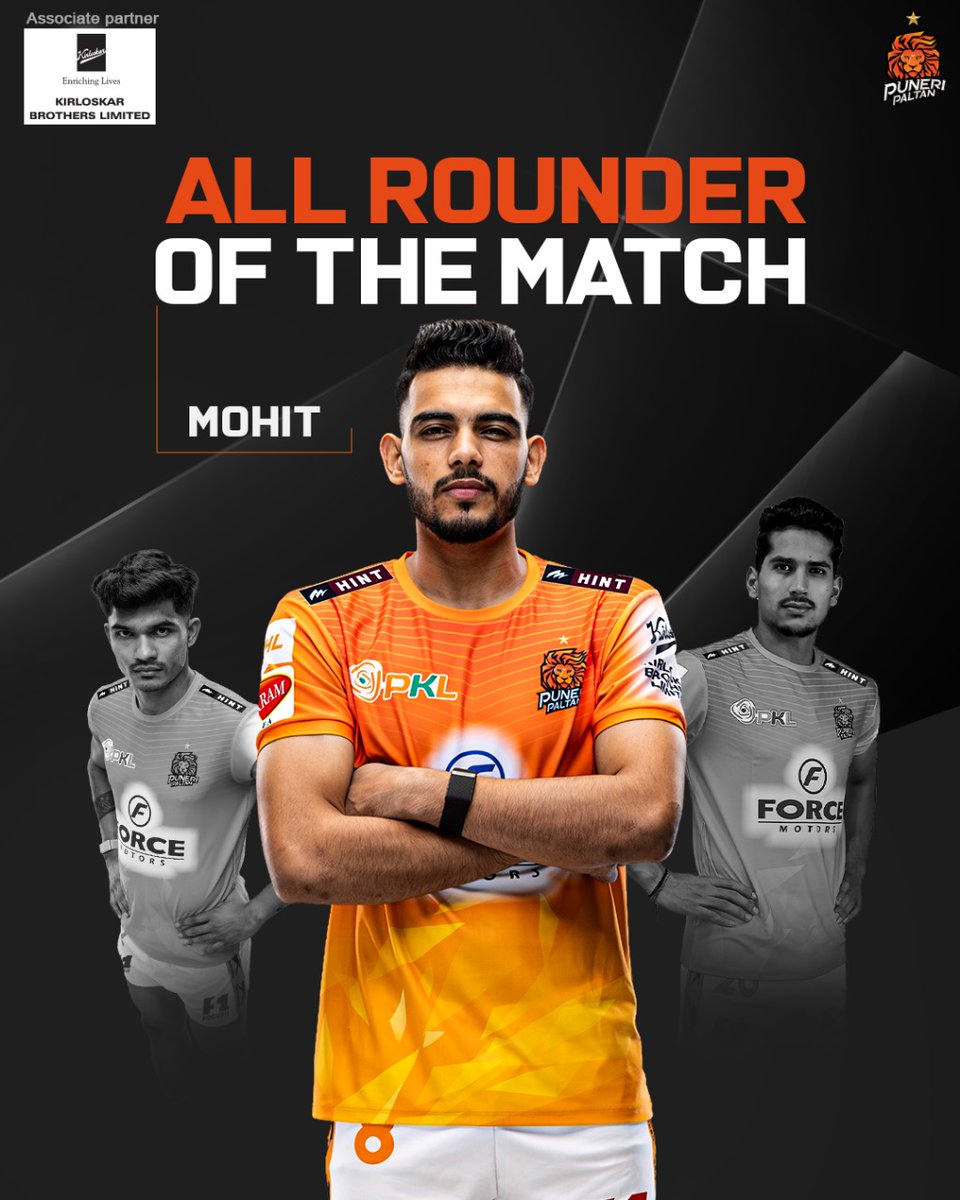 PuneriPaltan's tweet photo. #mohit_goyat Earns the all rounder of the match 
For his thunderous performance Tonight 🔥

#Match9 | #PUNvsDDKC | #PuneriPaltan | #PaltangiriContinues | #पुन्हाहोऊदेPaltangiri | #PKL11 | #ProKabaddi https://t.co/OausOpkQJ1