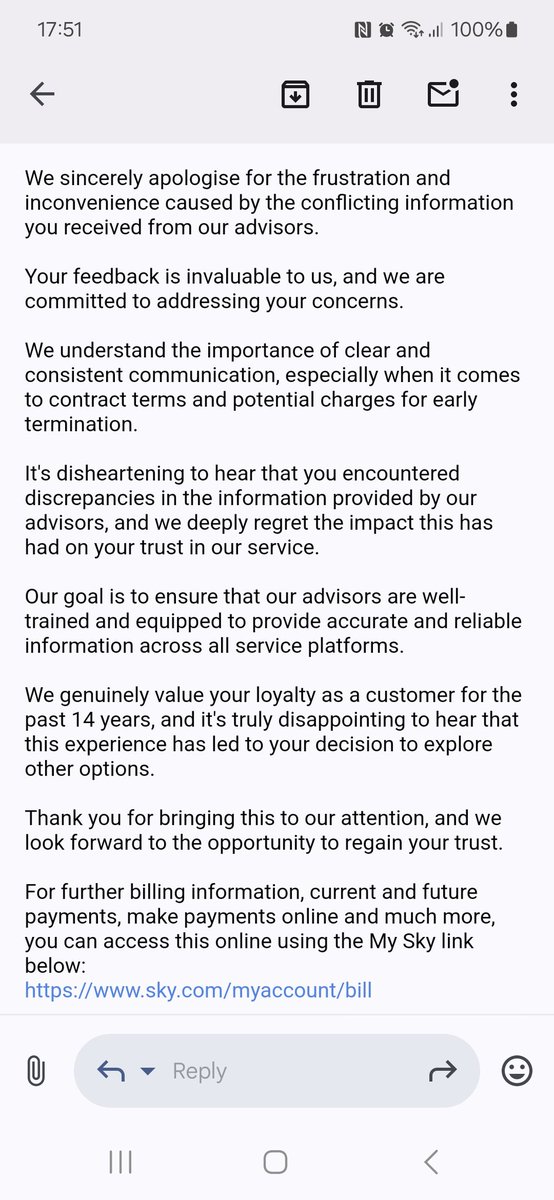Waynie83's tweet photo. @SkyHelpTeam you've got to love a standard email sent from sky and then lies that they claimed to call me regarding complaint but no missed calls 🤔🤔 https://t.co/fl6rmUxZdV