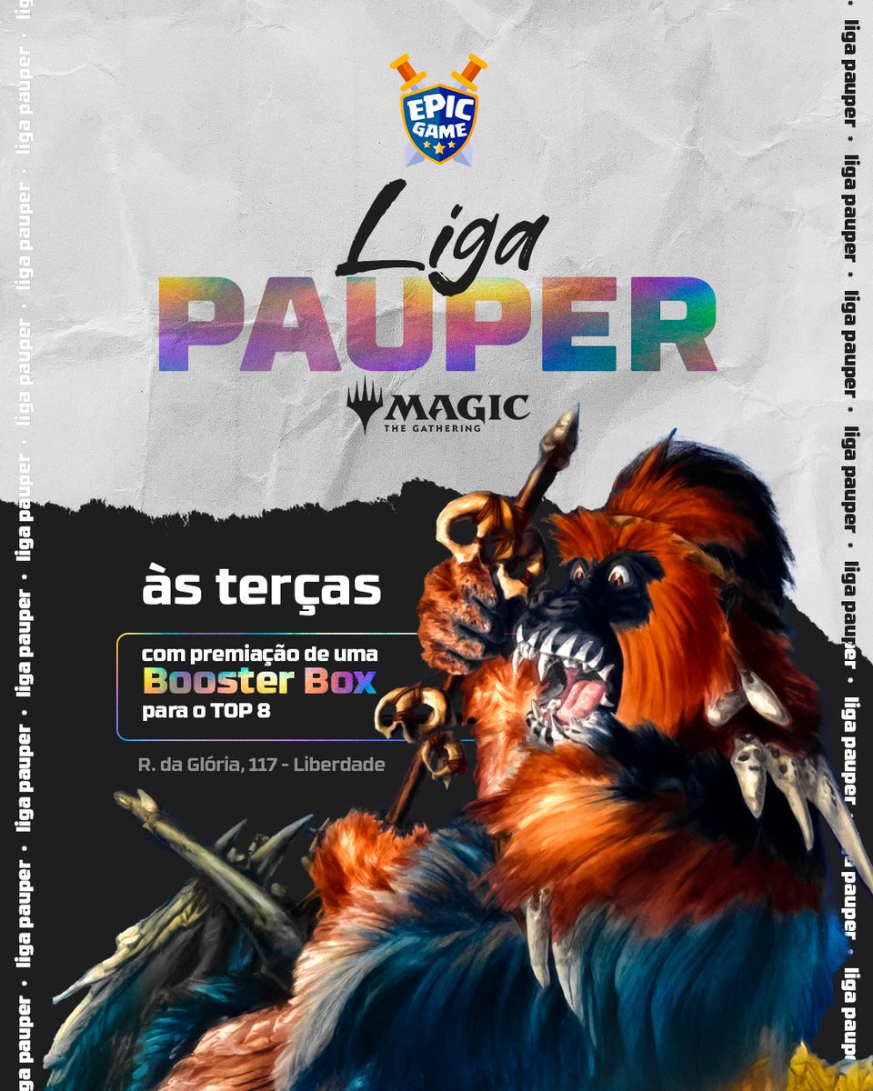 🚨Toda terça temos torneio de Magic, no formato Pauper! 

Inscrições presenciais
Check-in: 19h
Início do torneio: 19:30h
Valor: R$ 25

Liga Epic recheada de premiações e sorteios especiais! Esperamos você na 📍R. da Glória, 117 - Liberdade