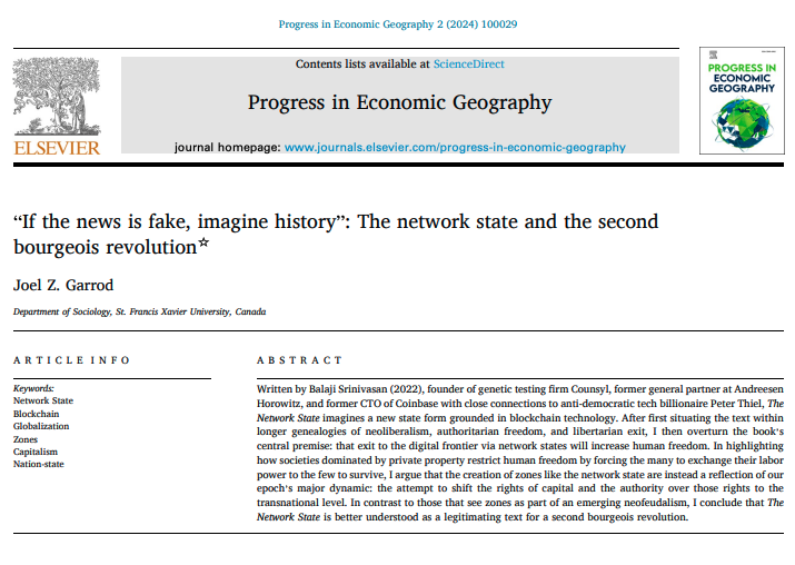 💡New Open Access Alert!
' “If the news is fake, imagine history”: The network state and the second bourgeois revolution' by Joel Z. Garrod
↪️
sciencedirect.com/science/articl…