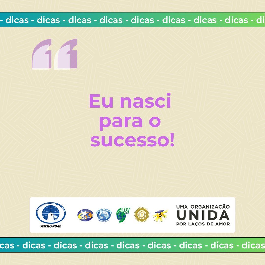 O sucesso já nos é inerente. O que devemos fazer, então, para que ele passe a fazer parte de nossa vida?

Precisamos acreditar em nosso potencial, e agirmos para que ele seja uma constante em nossa jornada , muitas etapas são necessárias a primeira delas é orar!

#SeichoNoIe