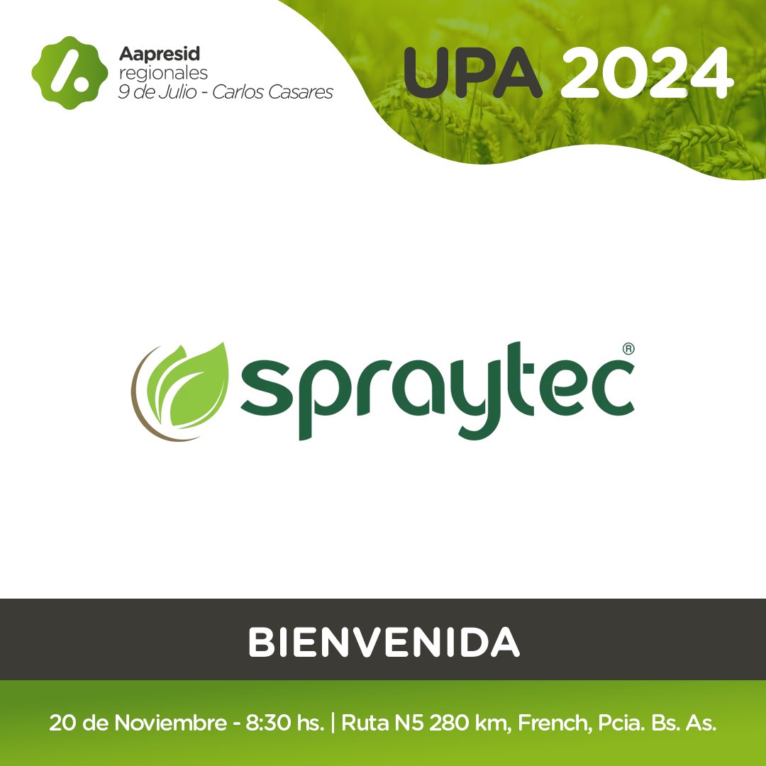🙌 Gracias Spraytec por acompañarnos en la #JORNADAUPA2024

📆20 Nov
📍Ruta N5 280km, French, Pcia. Bs. As.
⏰8.30 hs

Ensayos
Trigo, cebada. arveja, colza, camelina, soja y maíz

Disertante: 
👤 Paulina Lescano

#Aapresid