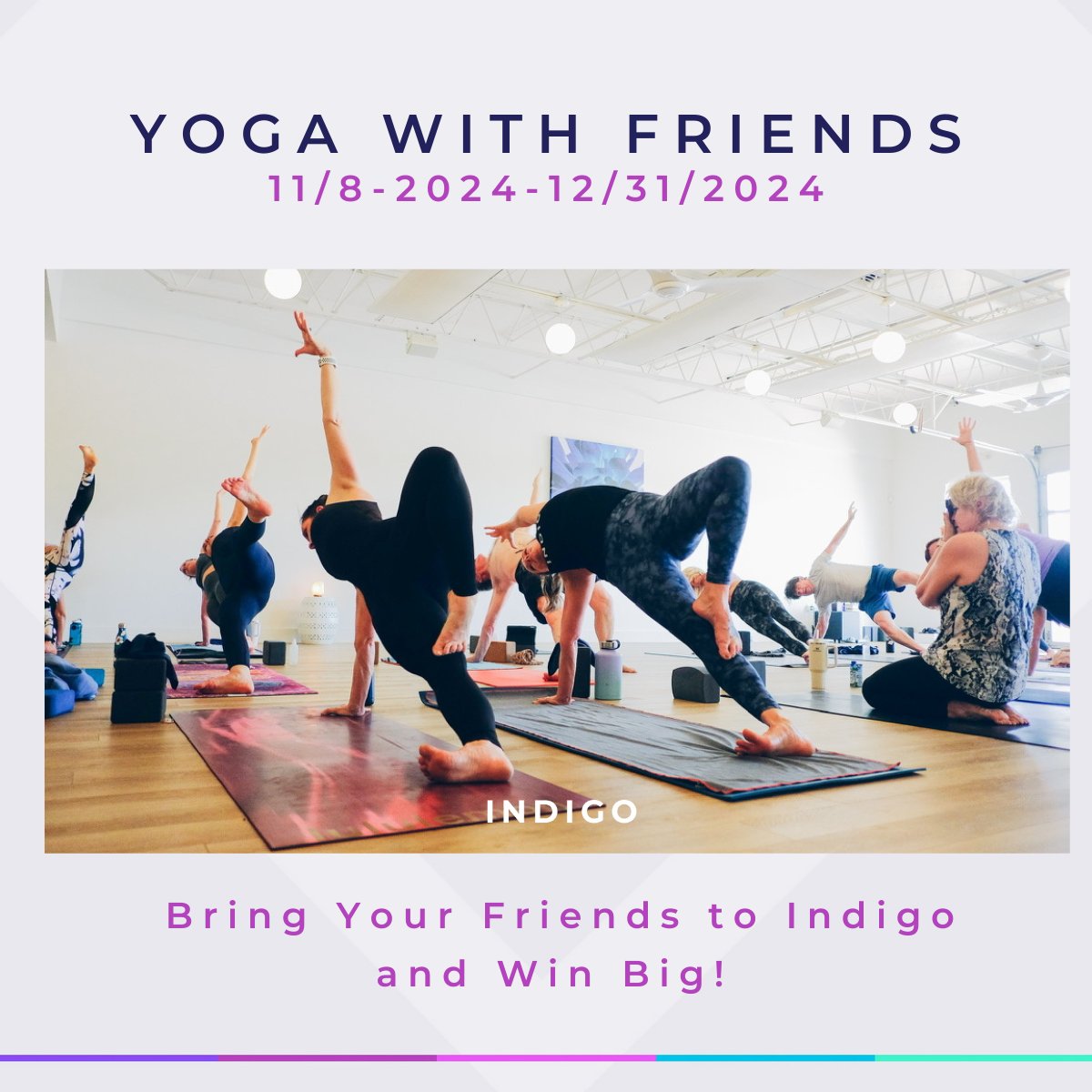 Bring Your Friends to Indigo! 🌟

Join our year-end challenge for a chance to win 2 FREE months of yoga! Earn points by referring friends, attending classes, &amp; spending just $1 on retail. Let's share the love of yoga! 💪

indigoyoga.perkville.com

#IndigoYoga #YogaWithFriends