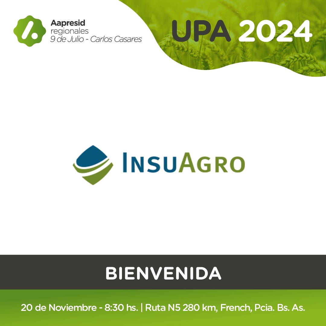🙌 Gracias <a href="/InsuAgro/">InsuAgro</a> por acompañarnos en la #JORNADAUPA2024

📆20 Nov
📍Ruta N5 280km, French, Pcia. Bs. As.
⏰8.30 hs

Ensayos
Trigo, cebada. arveja, colza, camelina, soja y maíz

Disertante: 
👤 Paulina Lescano

#Aapresid