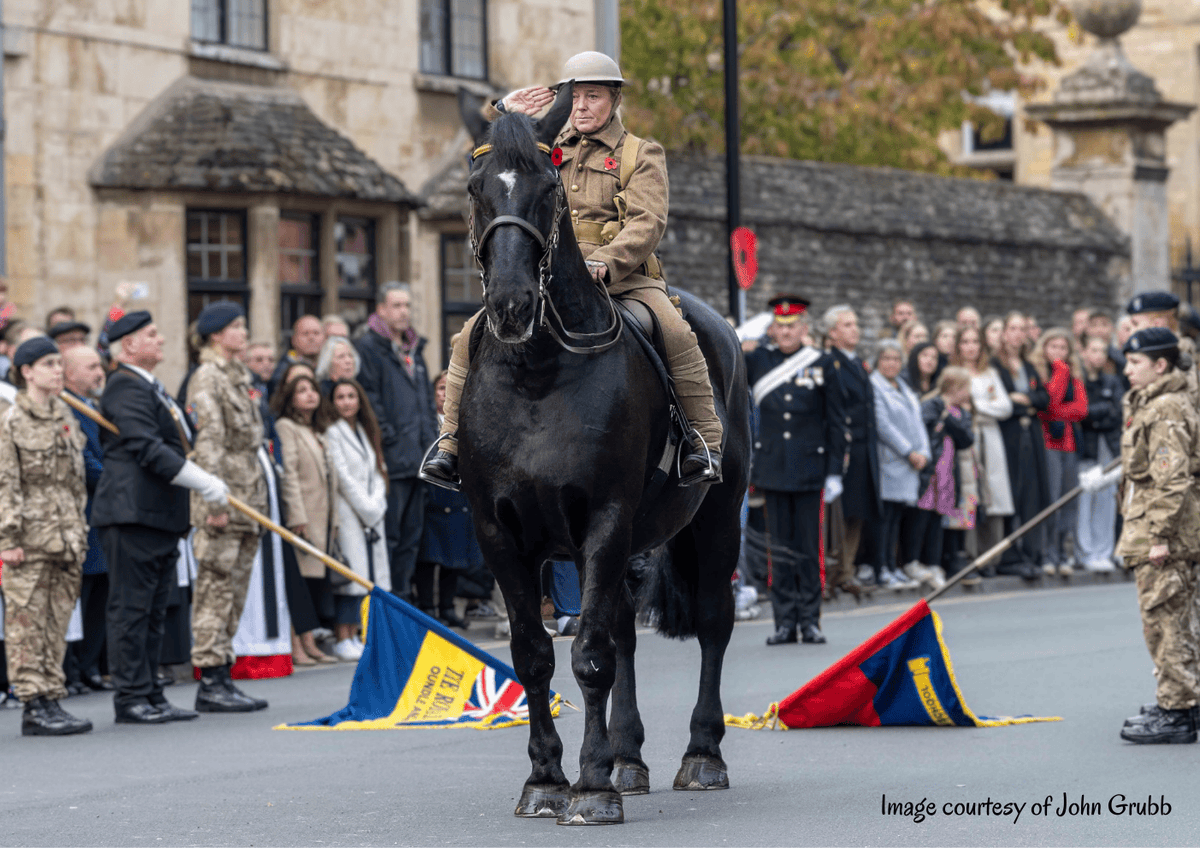 NorthantsLL's tweet photo. The presence of a service horse and rider in first world war uniform suitably marked the sacrifice of so many horses in the world wars. @supportwarhorse https://t.co/aR71ldTTv1