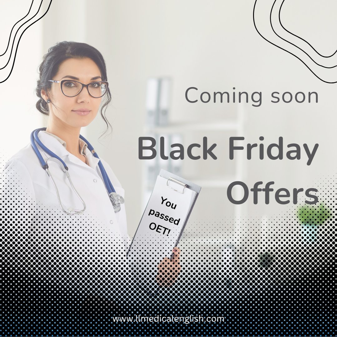 LLMedEnglish's tweet photo. It's November &amp; #BlackFriday is near. If you are looking for offers for health professionals who wish to improve their #medicalEnglish or prepare for the #OET test plus some free bonuses, signup to be notified here when they go live: https://t.co/biOgcXrj4y https://t.co/fs9xQHHeoW