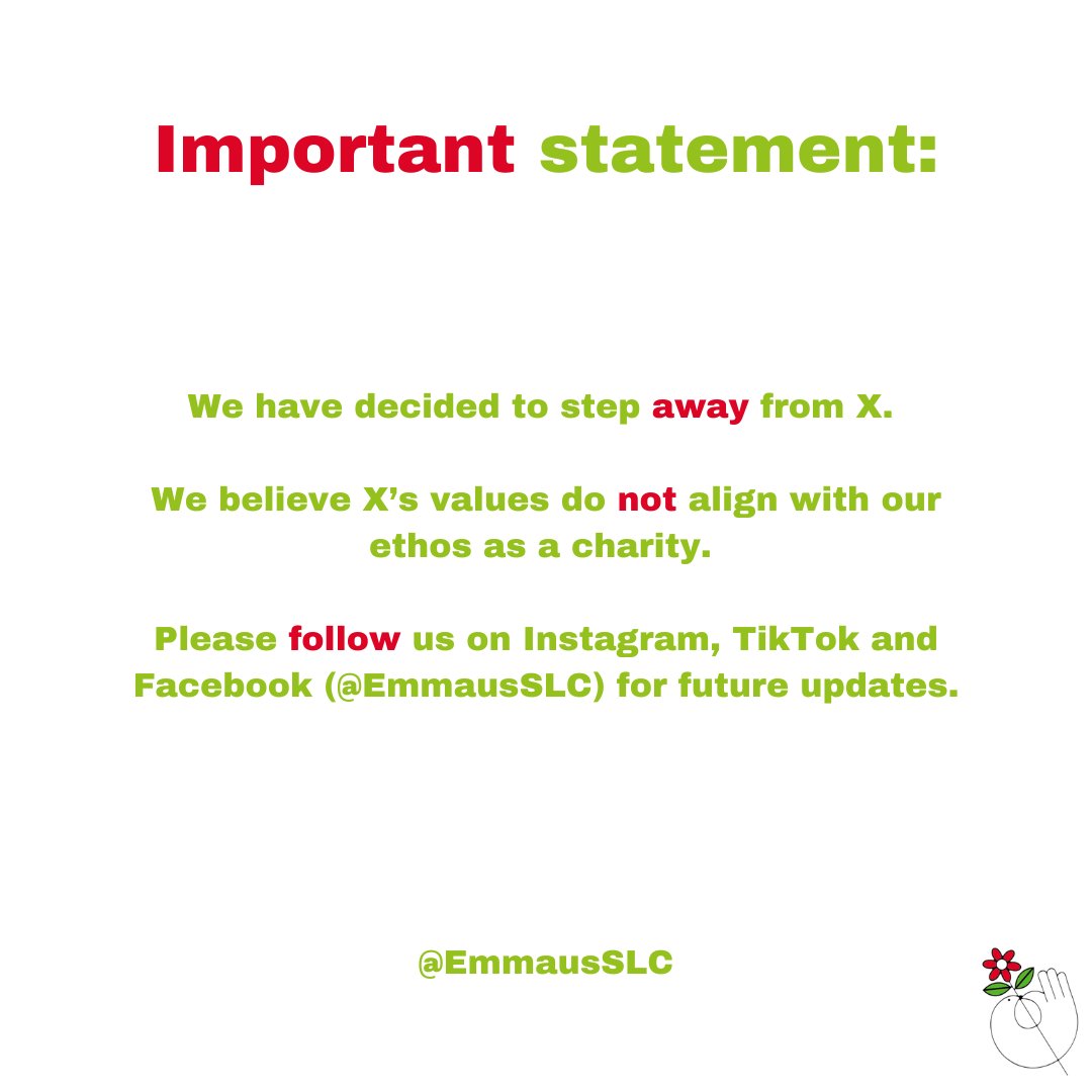 EmmausSLC's tweet photo. An important statement regarding our usage of X. https://t.co/fsDZsnMnmV