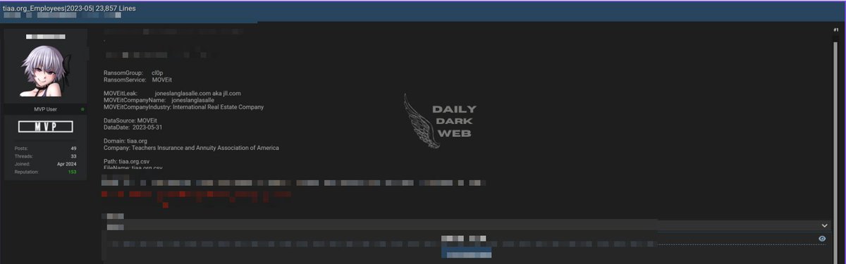 DailyDarkWeb's tweet photo. 🇺🇸 TIAA - Additional 857 Employee Lines Exposed
In a second breach for TIAA in May 2023, 857 employee records were leaked on the dark web, further highlighting data security issues within the organization.
#TIAA #DataLeak #EmployeeSecurity #DarkWeb https://t.co/0Ehdw2j1pt