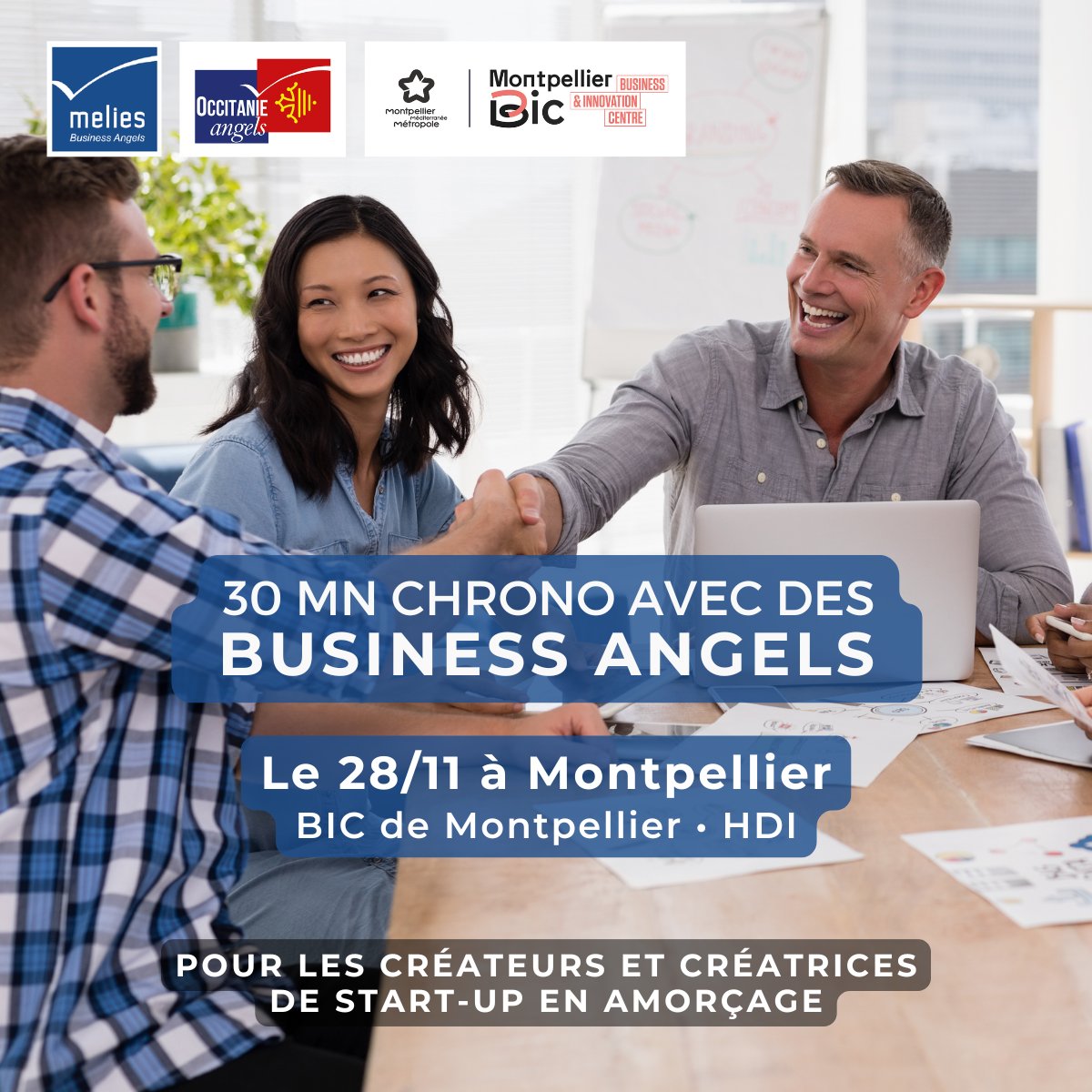 🗓️Le 28/11 à la HDI à Montpellier, les créateurs et créatrices de start-up en quête de fonds d’amorçage ont RDV avec nos business angels et nos partenaires experts. Des sessions de 30 mn chrono de 9h à 12h30.
𝐒𝐮𝐫 𝐢𝐧𝐬𝐜𝐫𝐢𝐩𝐭𝐢𝐨𝐧 👉my.weezevent.com/speed-dating-m…
