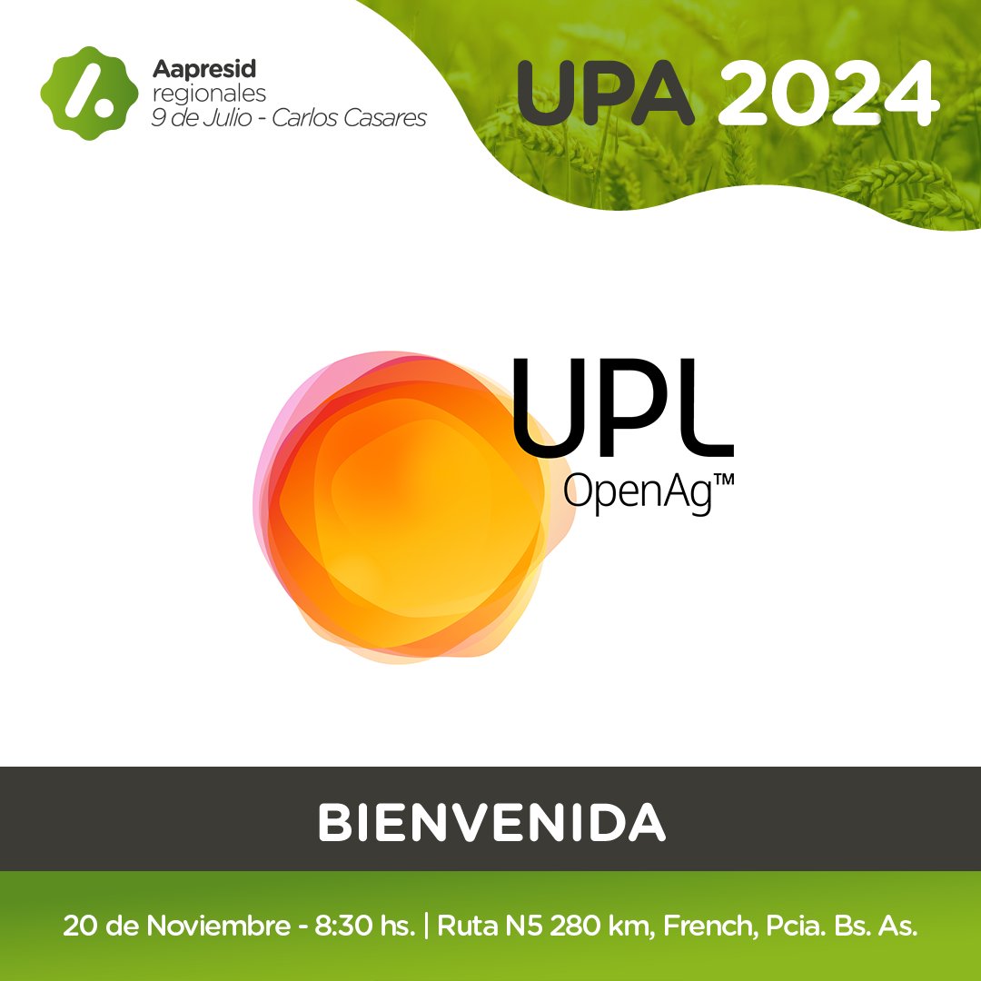 🙌 Gracias <a href="/UPLArgentina/">UPL Corp Argentina | Agro Soluciones</a> por acompañarnos en la #JORNADAUPA2024

📆20 Nov
📍Ruta N5 280km, French, Pcia. Bs. As.
⏰8.30 hs

Ensayos
Trigo, cebada. arveja, colza, camelina, soja y maíz

Disertante: 
👤 Paulina Lescano

#Aapresid