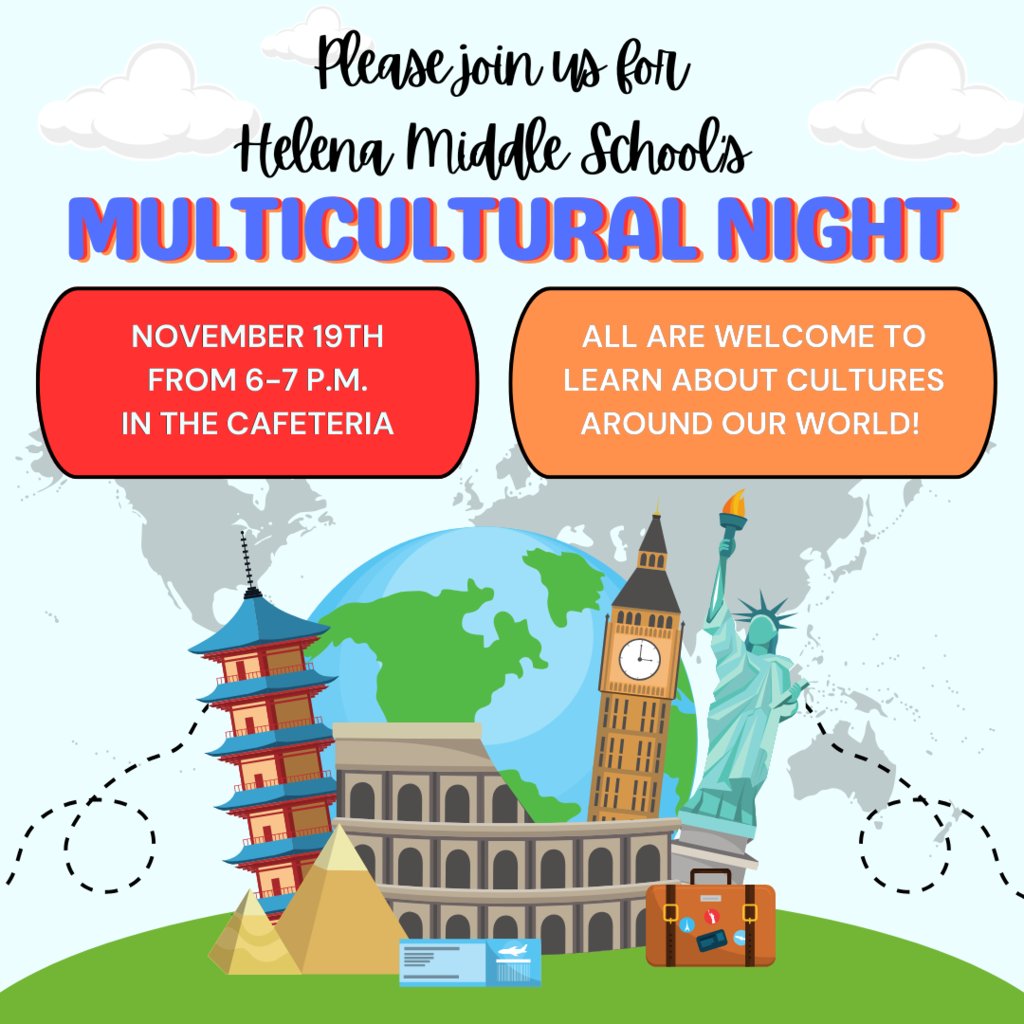 Only one more week! Join us in the HMS Cafeteria from 6-7 PM on Tuesday, November 19th as we celebrate cultures from around the world! #multiculturalnight #ourhuskyway