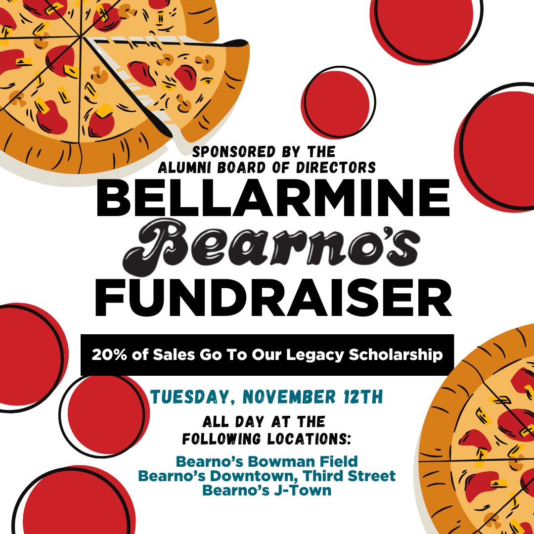 TODAY'S PIZZA DAY!🍕Join us at 3 of our Louisville area Bearno's and support our students! 20% of all sales go to the Alumni Board's Legacy Scholarship.