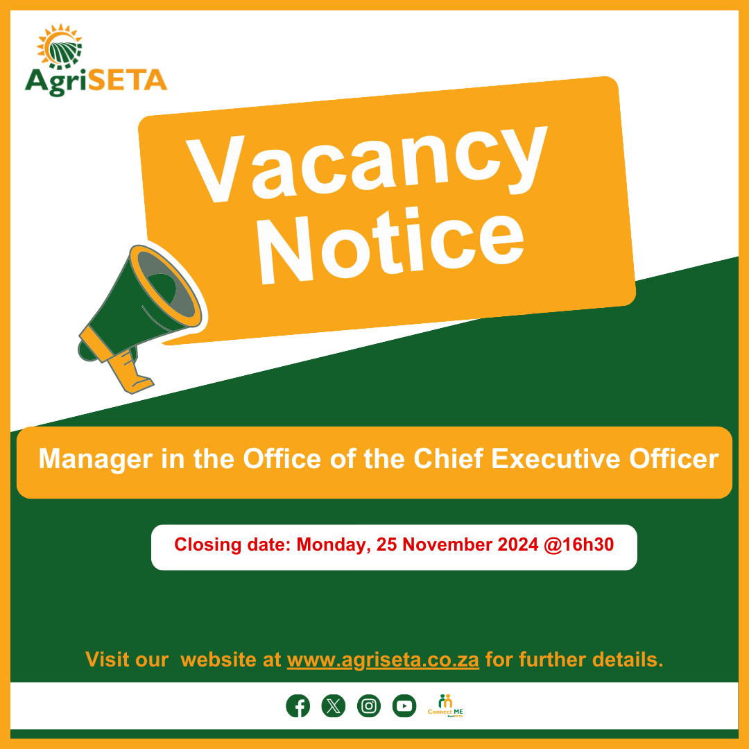 agri_seta's tweet photo. ๐ขWe are hiring๐ข
Visit our website for detailed information on how to apply.
#AgriSETA
#ConnectME https://t.co/2IdTLt0IGE