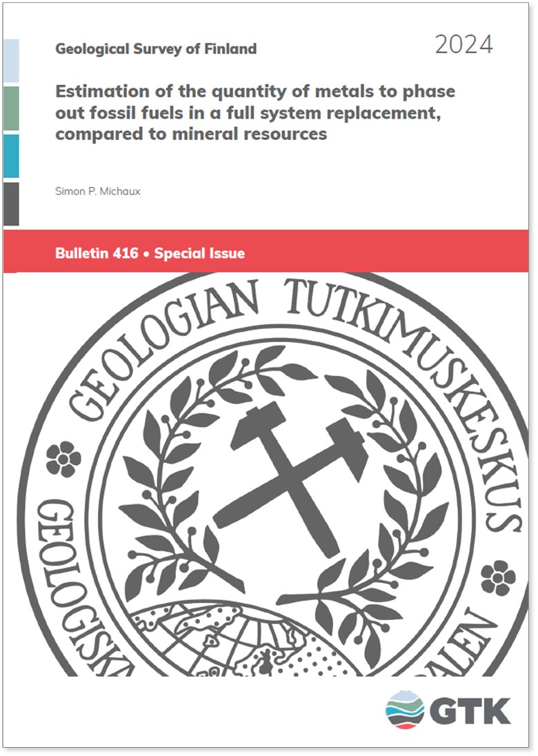 Peer-reviewed study: Estimation of the quantity of #metals to phase out fossil fuels in a full system replacement, compared to mineral resources. Read on from GTK Bulletin by Simon Michaux: https://application.tupa.gtk.fi/julkaisu/bulle… 
 #Research #CRMA #CriticalRawMaterials