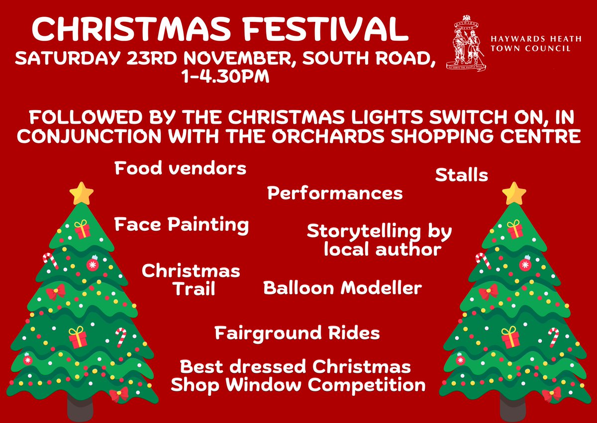 We're delighted to relaunch our Haywards Heath Christmas Festival in partnership with the <a href="/OrchardsShops/">Orchards Shopping Centre</a>. So much festive fun for all the family: rides, food stalls, shopping, festive characters, balloon modelling &amp; a visit by Father Christmas &amp; his friends! #Christmas #Xmas2024