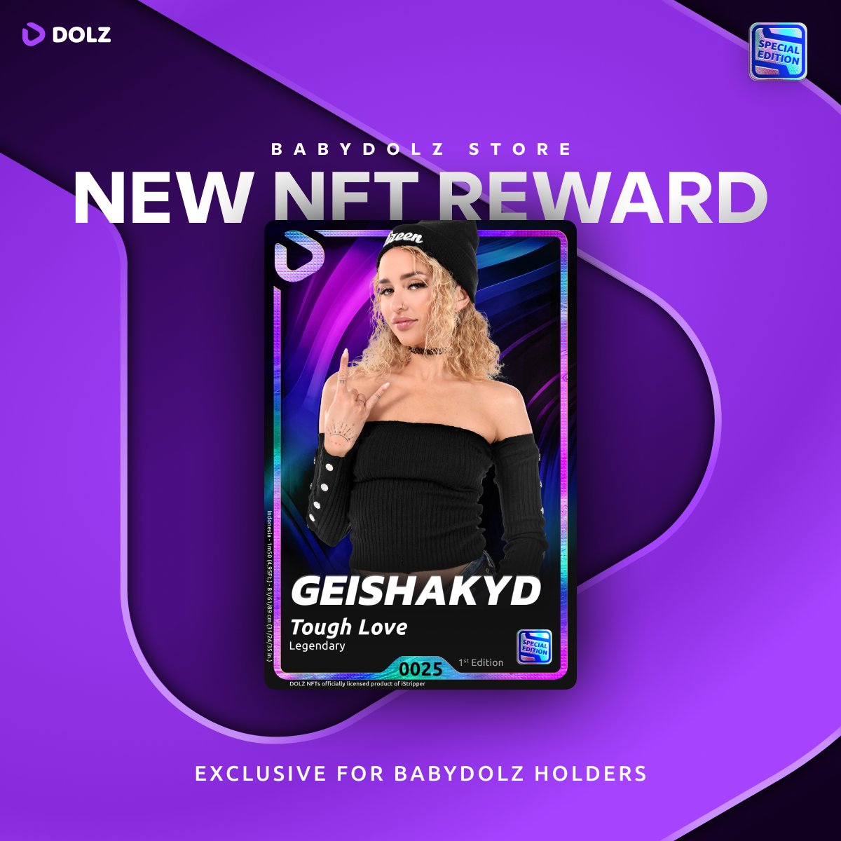 Dolz_official's tweet photo. NEW NFT REWARD | GEISHAKYD

 Exclusive for $DOLZ NFT collectors. 

🗓️ Release this Thursday at 4 PM UTC.  
• Supply: 800 NFTs 
• Max. per wallet: 1 Legendary | 2 Epic | 10 Rare | 15 Limited  

First come, first served. Be on time to snipe the rarest #1 Legendary, Epic & Rare #NFTs and earn more BabyDOLZ rewards.